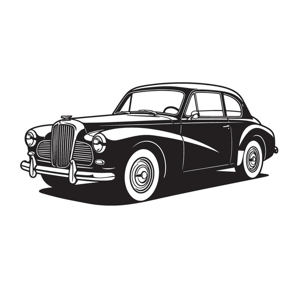 Classic vintage car illustration in a black and white silhouette depiction of an iconic automobile from a bygone era. vector
