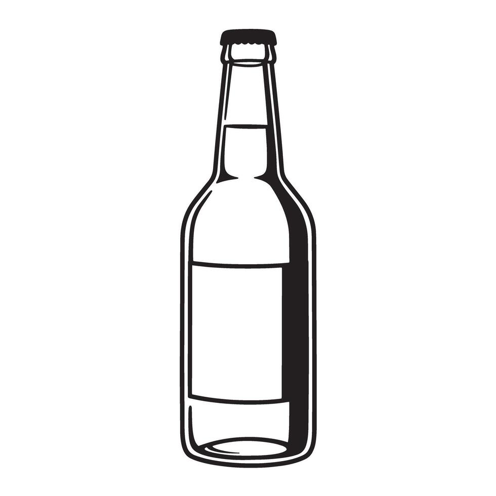 Simple black and white silhouette illustration of a beer bottle with a cap design suitable for various design needs. vector