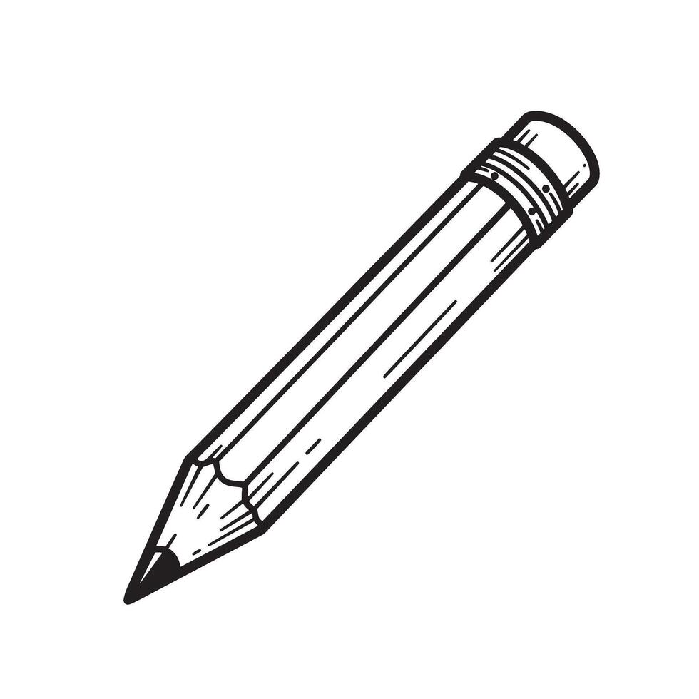 Simple outlined silhouette illustration of a classic sharpened pencil ready for writing drawing or sketching on a clean white background vector