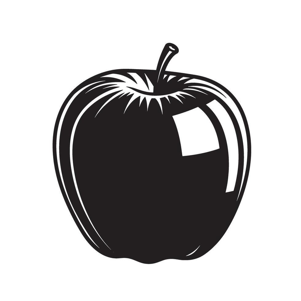 A beautifully crafted silhouette illustration of a crisp apple featuring intricate details and a modern artistic design. vector