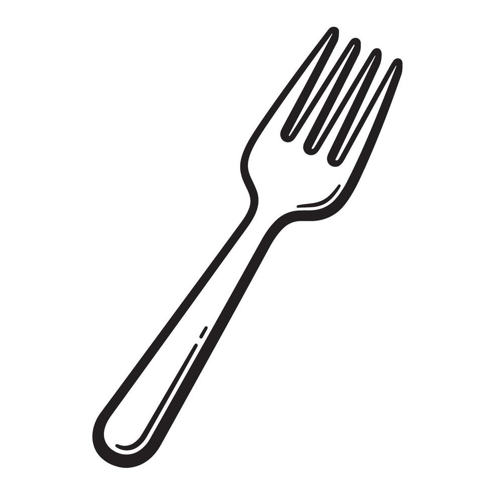 Simple black and white illustration of a classic fork silhouette isolated on a clean white background suitable for various design projects vector