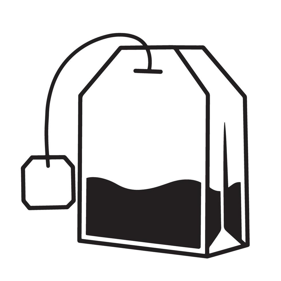 Elegant monochrome silhouette of a tea bag with tag and string depicted in a simplified outline for design use vector