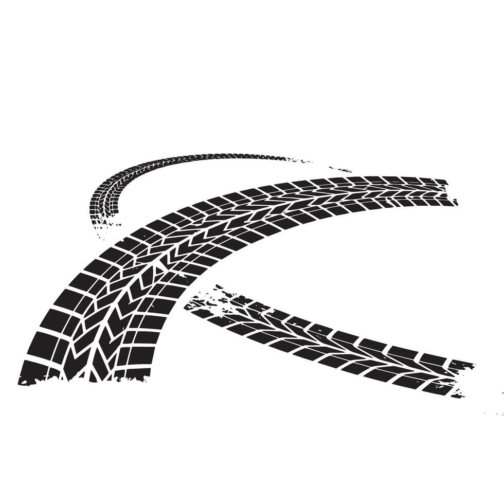 Dramatic tire tracks on a white background with a silhouette effect capturing motion and speed in a graphical format. vector