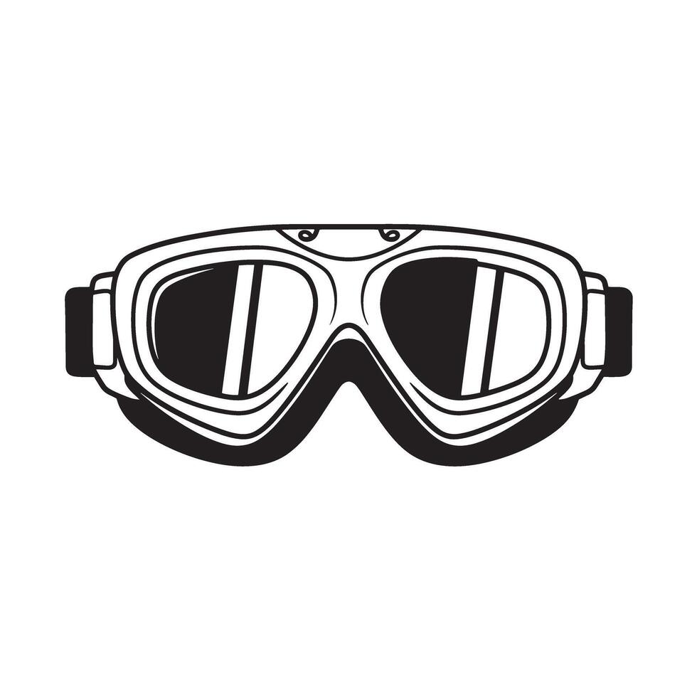 A graphic silhouette illustration of classic vintage aviator or motorcycle goggles in black and white style. vector