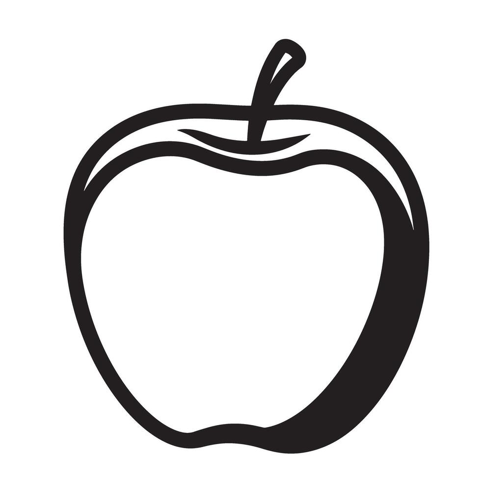 A clean black and white outline illustration of a delicious and fresh apple fruit silhouette icon design. vector