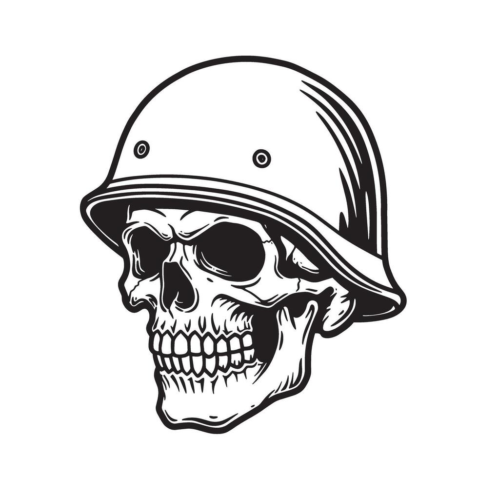 Illustration of a detailed skull wearing a military helmet rendered in a classic silhouette style suitable for multiple creative purposes vector
