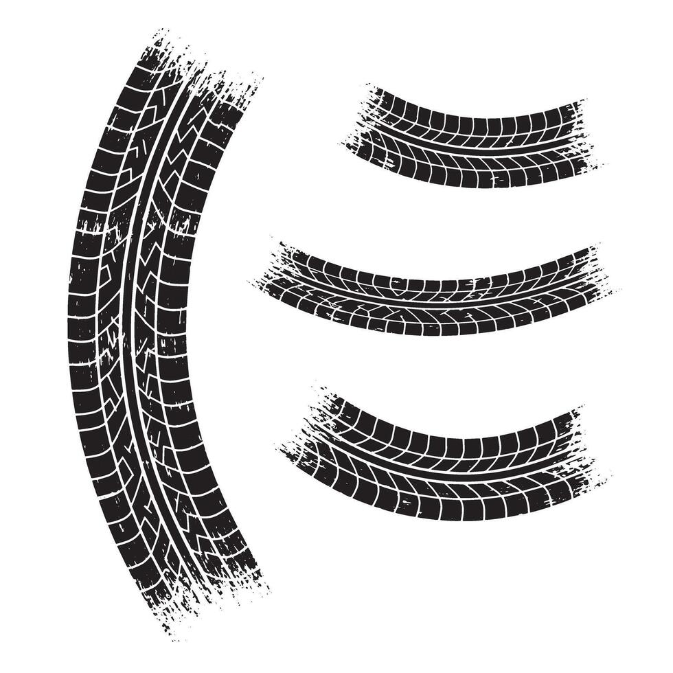 illustration of tire tracks tire marks grunge silhouette black and white textures for design elements of automotive and racing vector