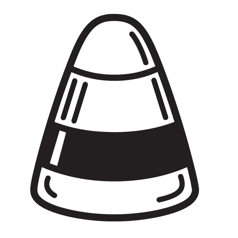 Isolated black and white silhouette illustration of a traditional piece of halloween candy corn candy for design purposes. vector
