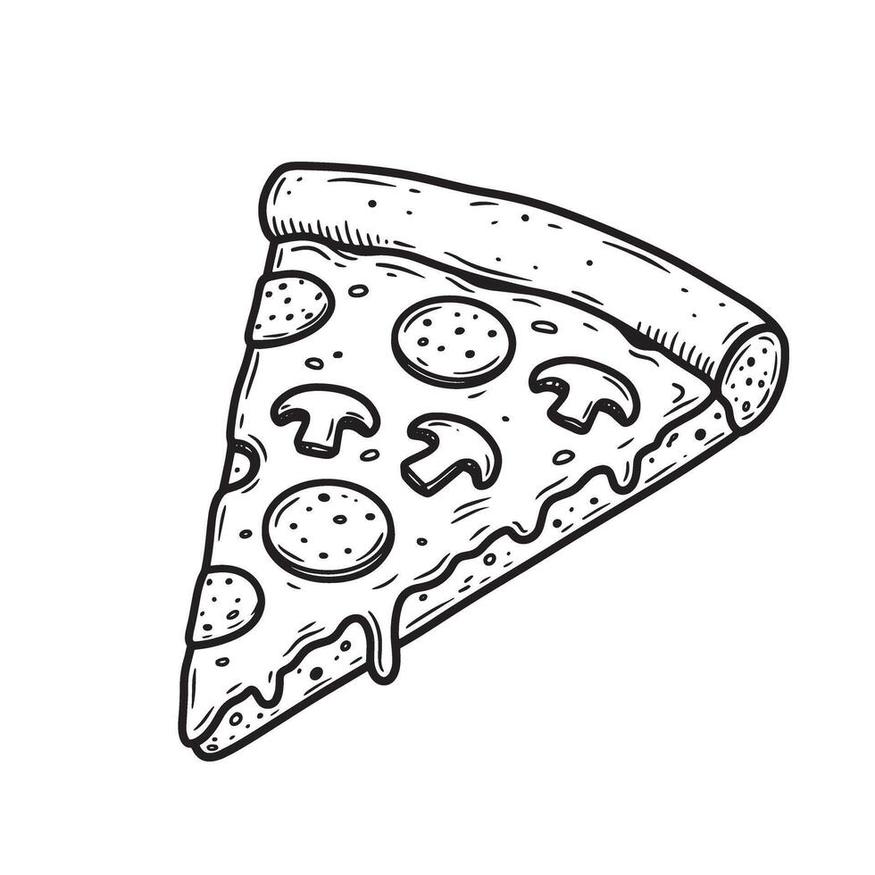 illustration of a delicious slice of pizza with mushrooms and pepperoni in a clean silhouette design. vector