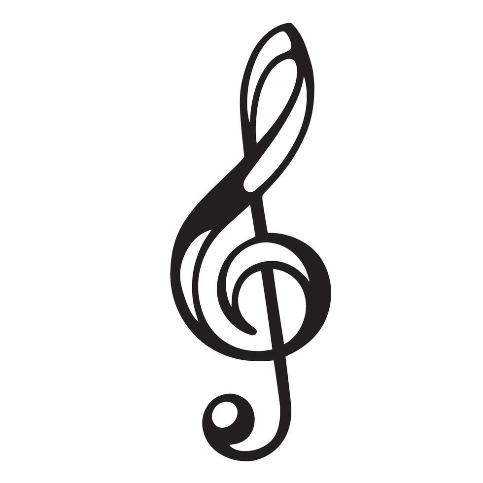 Elegant black silhouette treble clef representing music and melody isolated on a white background symbolic of art and creativity vector
