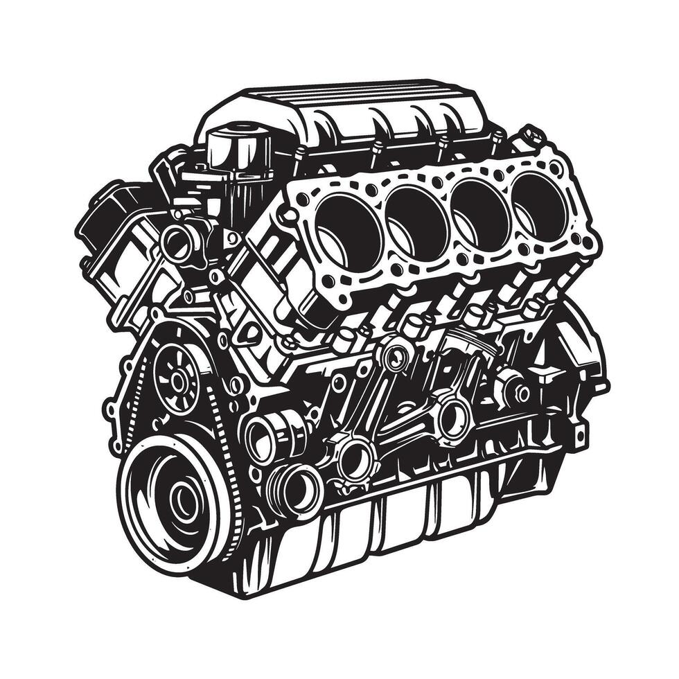 Detailed illustration of a powerful v8 engine demonstrating automotive engineering and mechanical design principles. vector