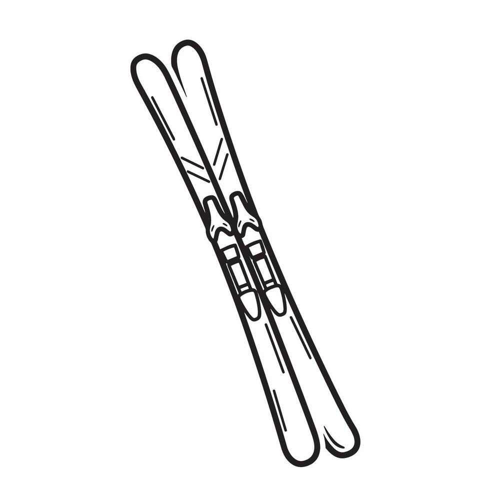 silhouette illustration of a pair of skis for snow sports and winter activities in a minimalistic black and white style. vector