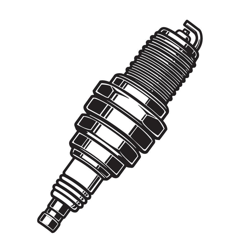 Detailed silhouette illustration of a spark plug showing automotive engine ignition part isolated on white background vector