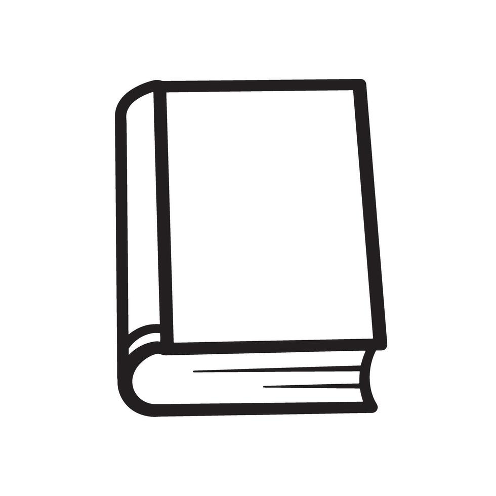Simple black and white illustration of a closed book with clean lines and a minimalist silhouette design. vector