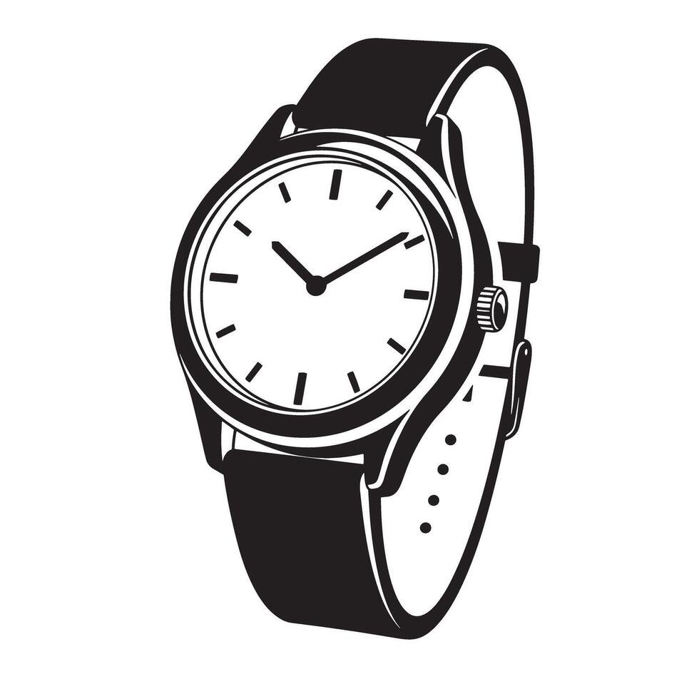 Elegant wristwatch silhouette design in black and white illustrating timeless style and accessory fashion vector