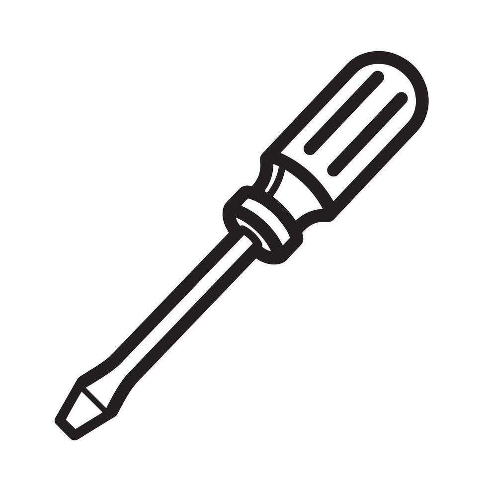 A simple illustration showcasing a classic flathead screwdriver tool isolated on a clean white background with a silhouette design. vector