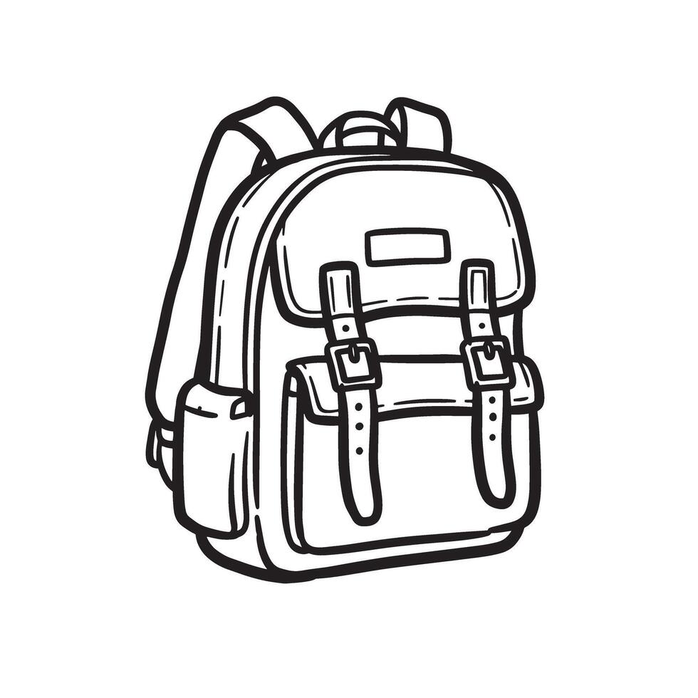 Simple black and white backpack illustration depicting school bag or travel essentials vector
