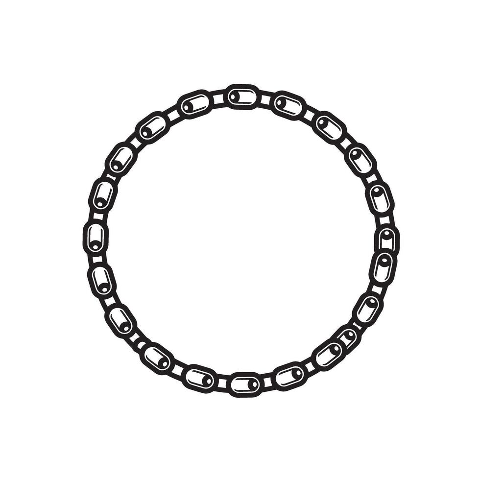 illustration depicts a circular chain silhouette commonly associated with bicycle mechanisms or mechanical components depicted in monochrome. vector