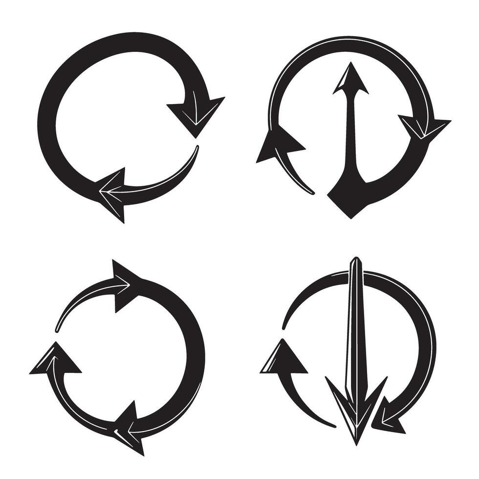 illustration showcasing four silhouette arrow designs in a circular formation perfect for diverse design projects and themes. vector