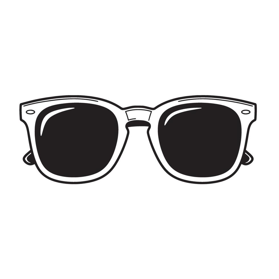 A stylish illustration showcases a classic pair of sunglasses perfect for summer vacations and fashion forward designs in a black and white silhouette style. vector