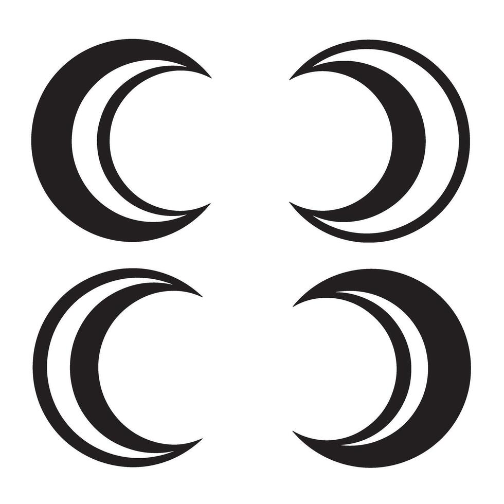 Four minimalistic black silhouette crescent moon shapes arranged in a grid against a clean white background design element vector