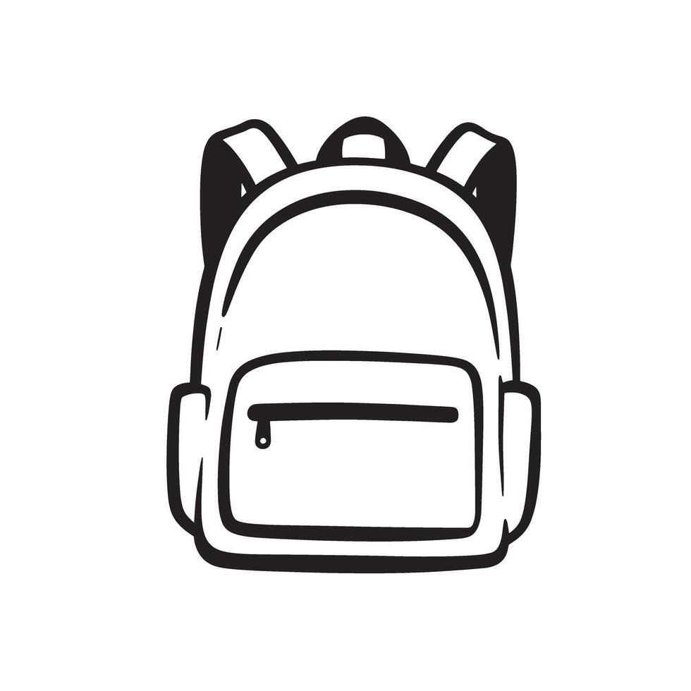 Simple black and white line art of a backpack in silhouette style suitable for education and back to school themes. vector