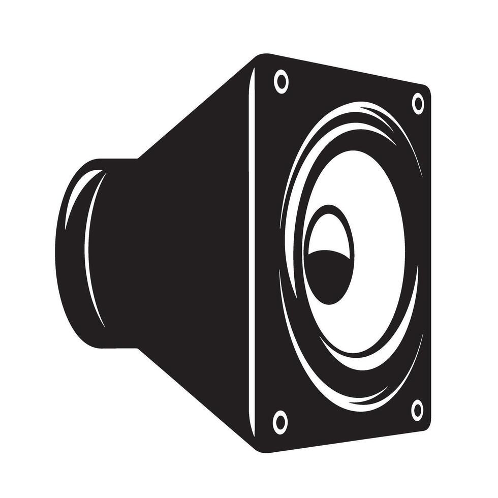 Bold silhouette illustration of a black audio loudspeaker for music and sound systems vector