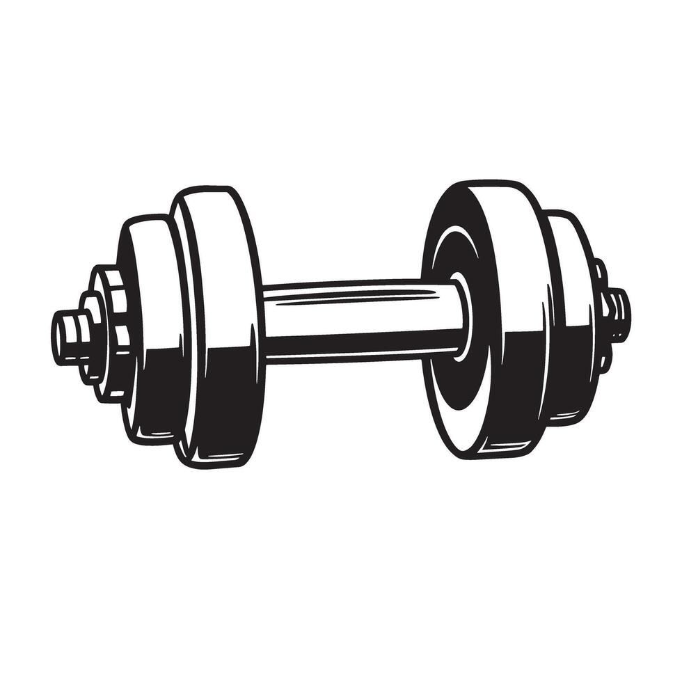 Classic dumbbell illustration in black and white silhouette depicting fitness and exercise equipment training strength and bodybuilding vector