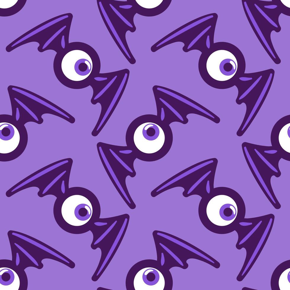 seamless pattern featuring bat-winged eyes, blending elements of intrigue and mystery. design combines gothic aesthetics, whimsical touch, perfect for unique textile prints or artistic backgrounds. vector