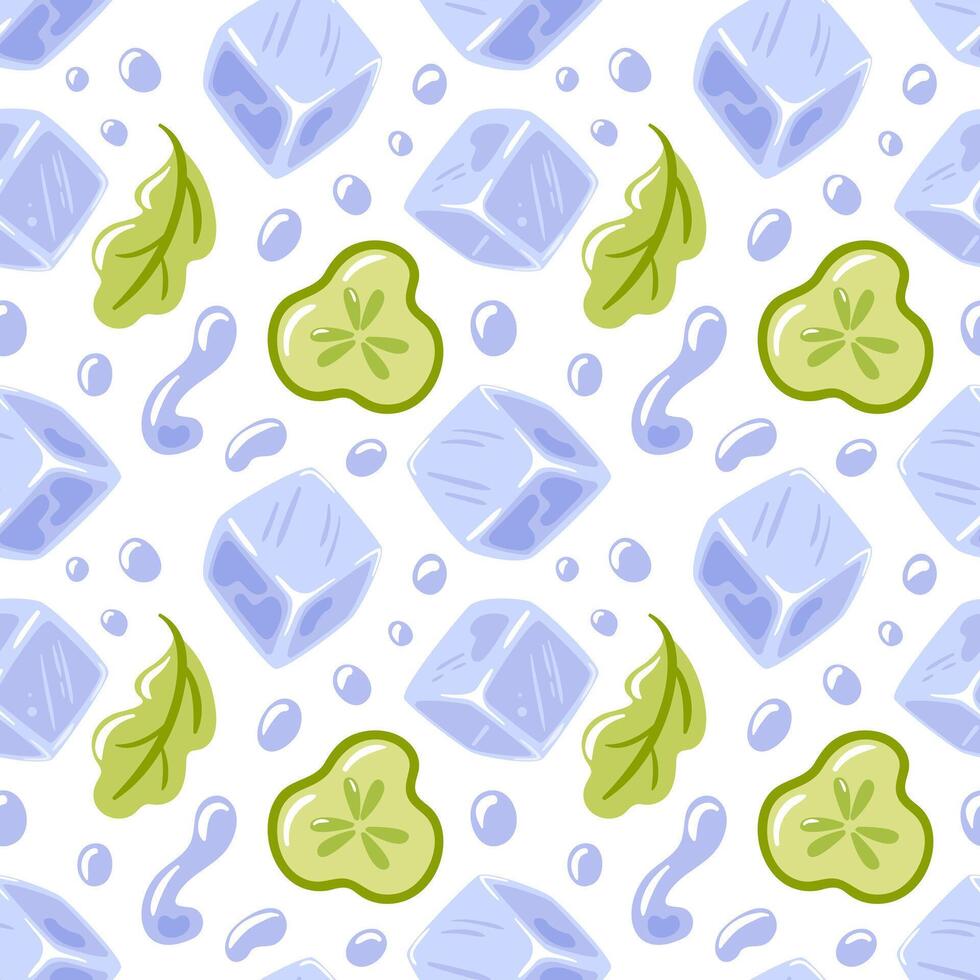 Ice cubes and cucumber slices pattern vector