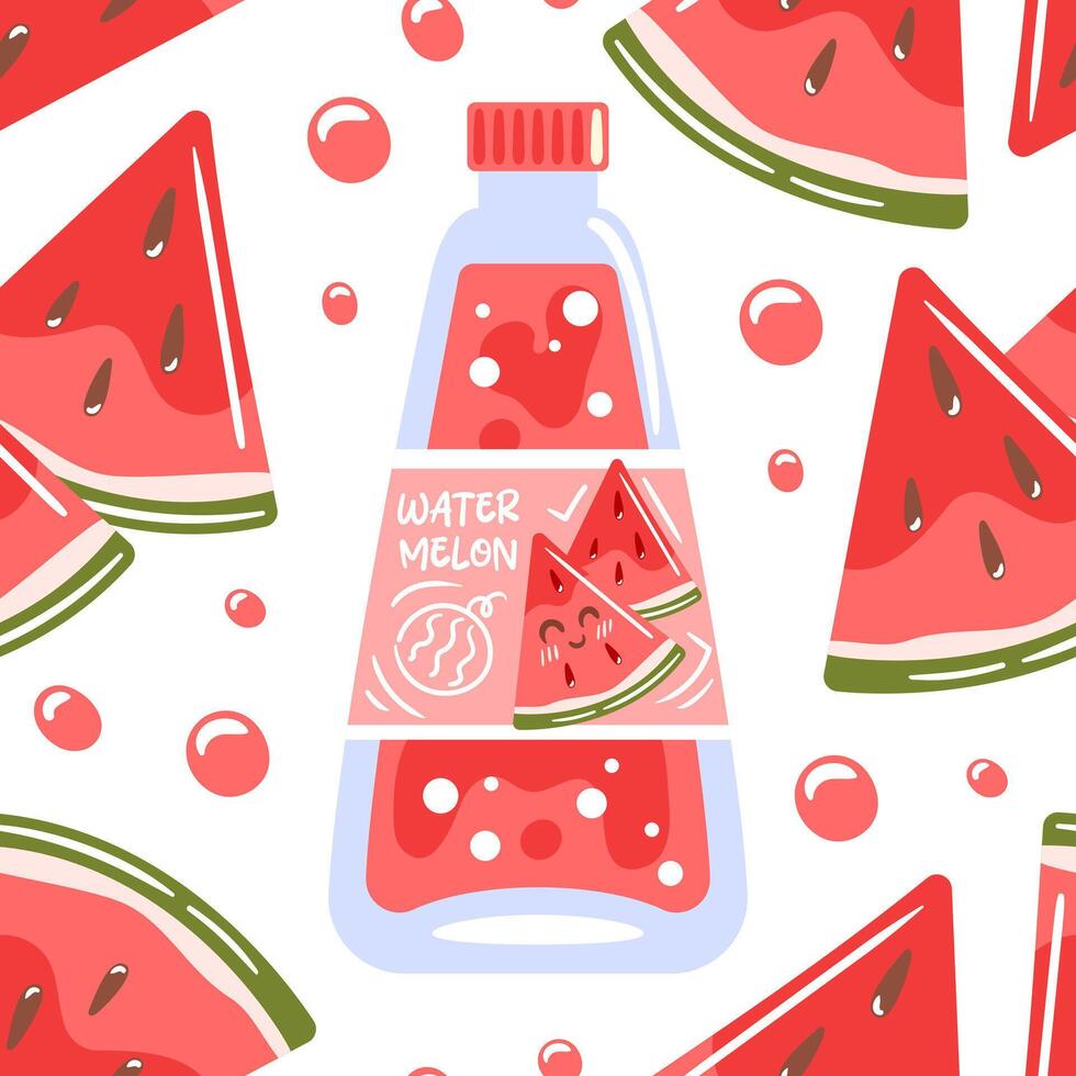 watermelon juice bottle with slices vector