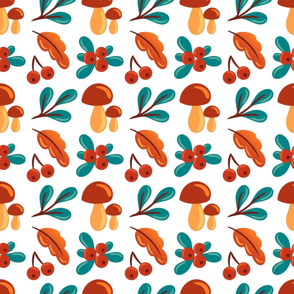 Mushrooms and leaves pattern design vector