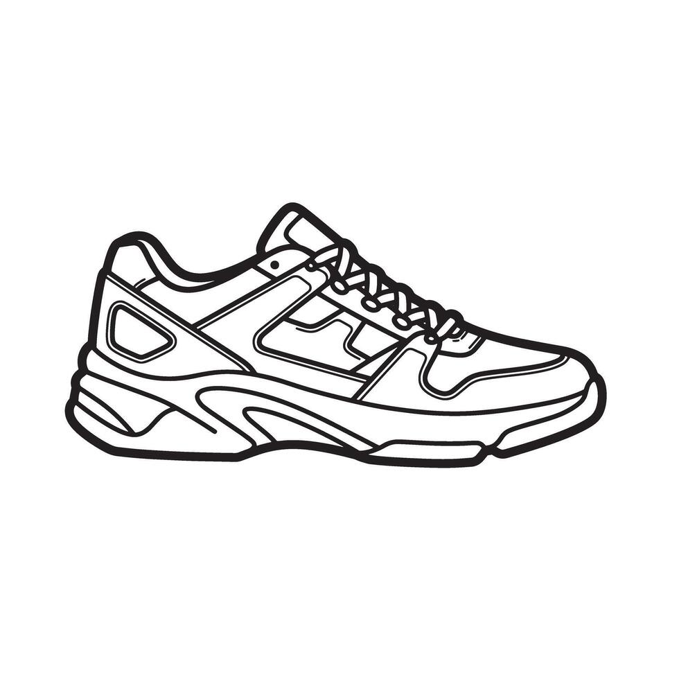 Stylish outline illustration of a modern chunky sneaker shoe footwear design presented in a clean monochromatic silhouette vector