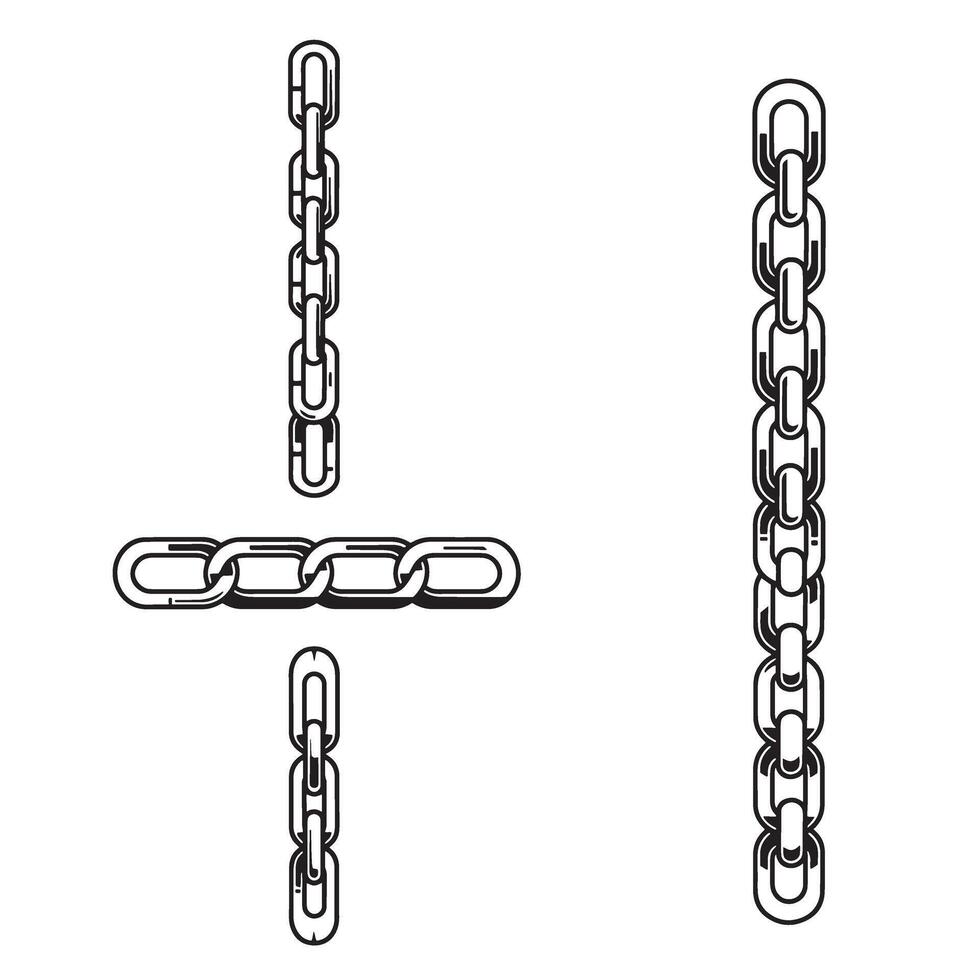 illustration featuring different chain arrangements and chains of varying lengths silhouetted with minimalist black line art over a clean white background. vector