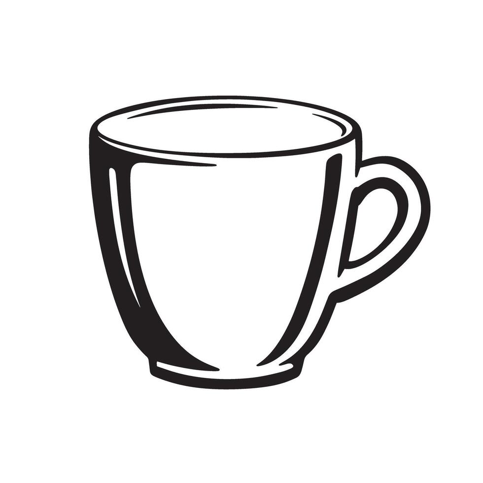 Classic silhouette of a simple coffee cup with handle isolated on a white background perfect for any design project vector