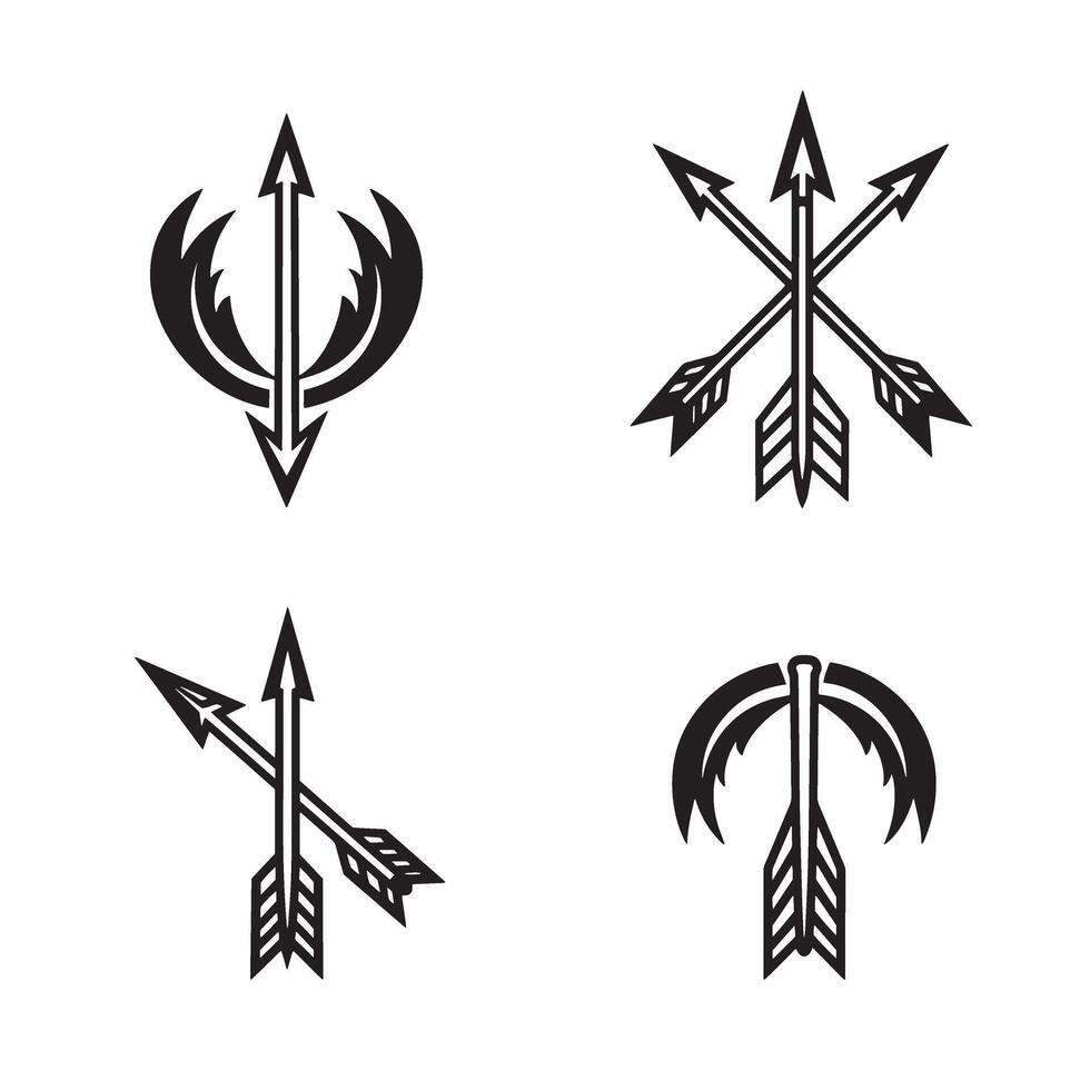 Decorative arrows silhouette collection in various stylized designs featuring crossed arrows and arrow head shapes vector