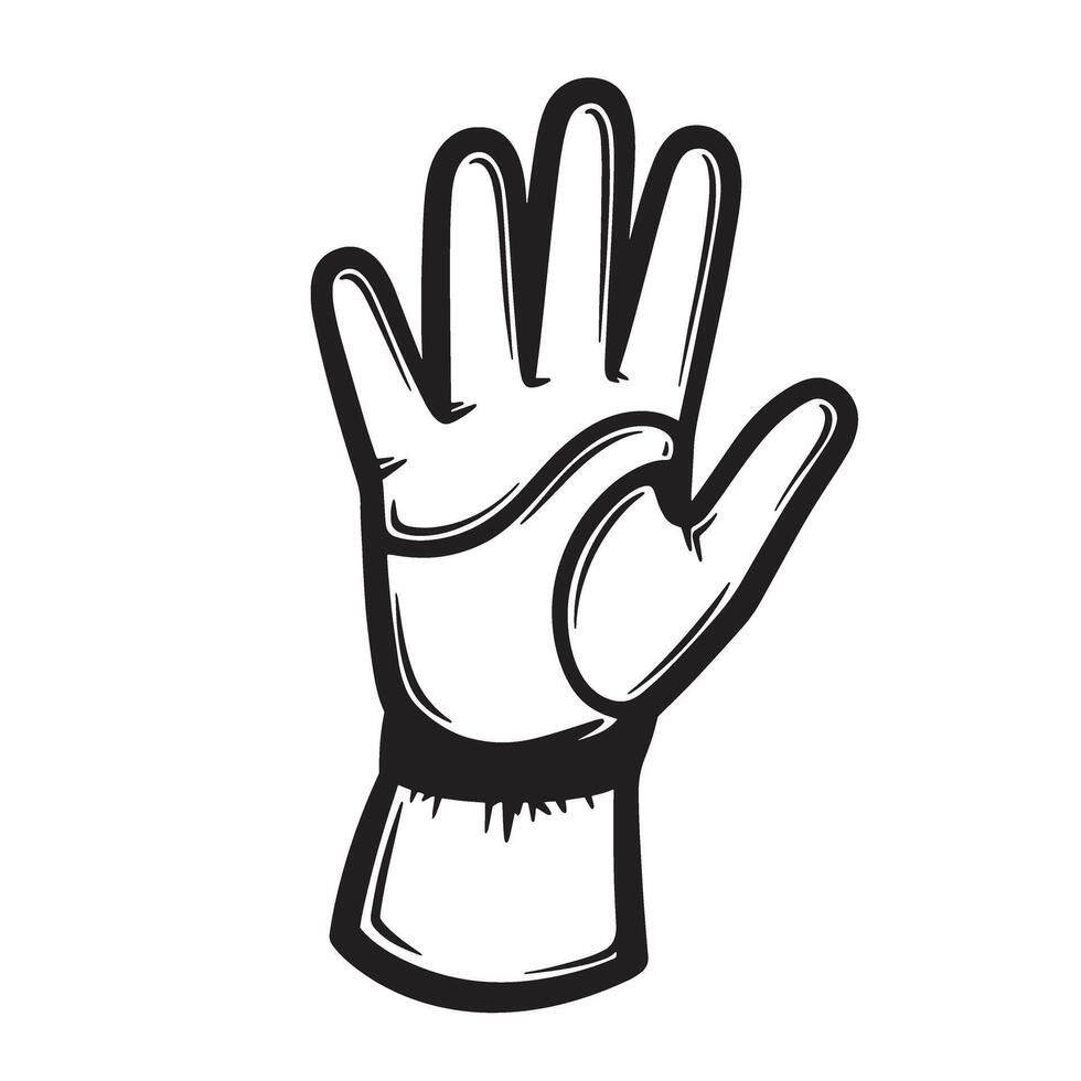 illustration of a hand with a raised palm in silhouette displaying the number five with a black outline on white background vector