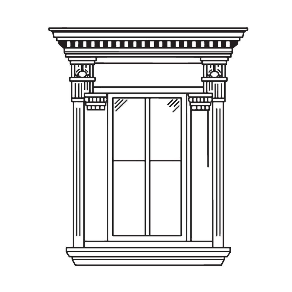 Elegant architectural window design featuring detailed classical columnar elements and a stylish silhouette for illustrative projects vector