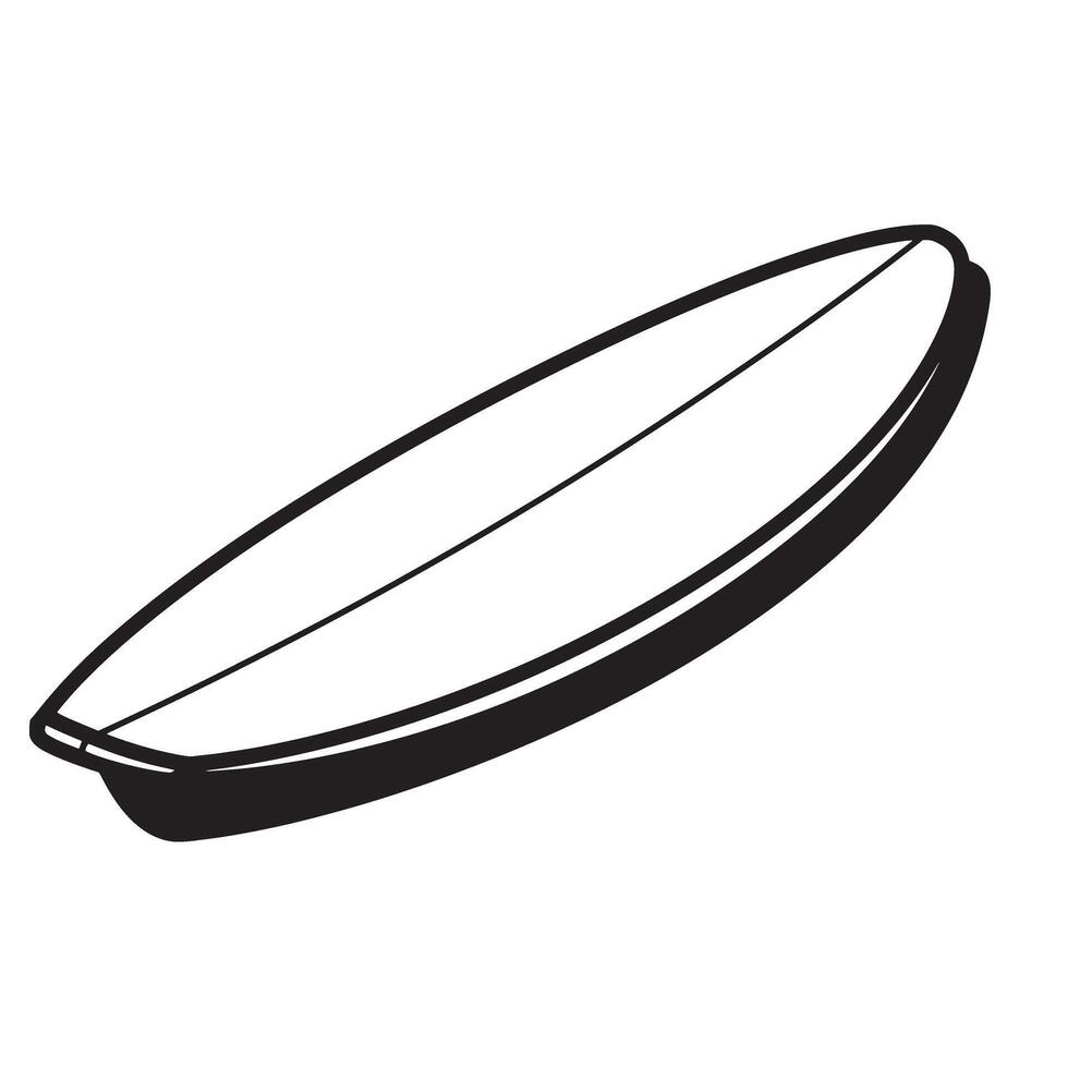 A simple black and white silhouette illustration of a surfboard ready to ride the ocean waves or hang on a wall. vector