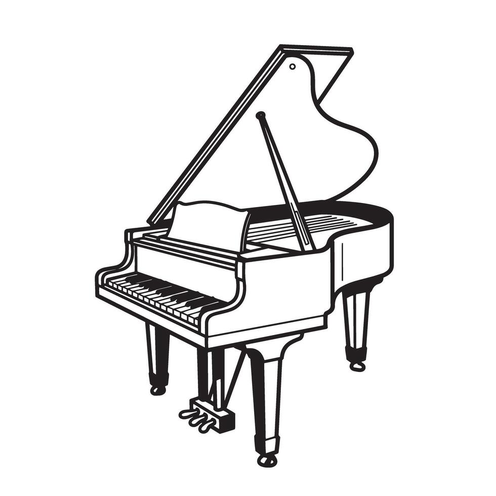 Elegant silhouette of a grand piano isolated on a white background depicting a classic musical instrument in a flat design style vector