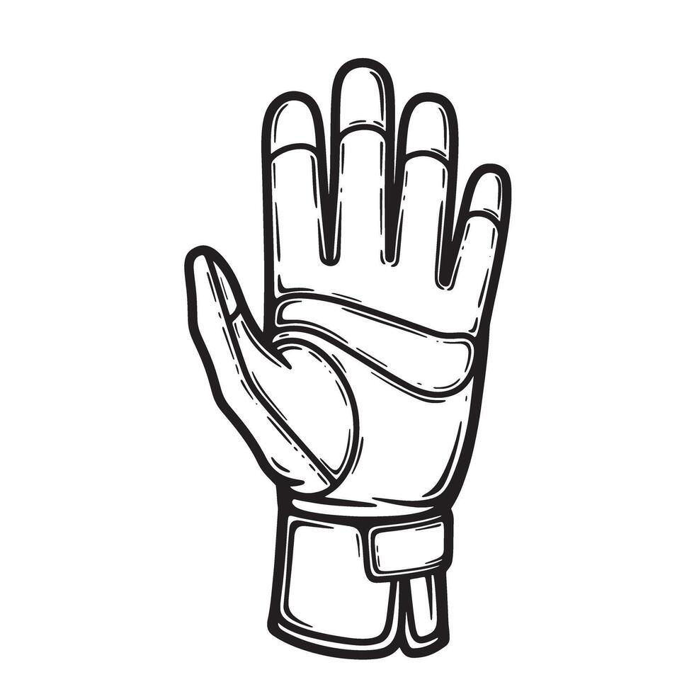 Detailed black and white silhouette illustration of a protective sports glove ready for action or team competitions vector