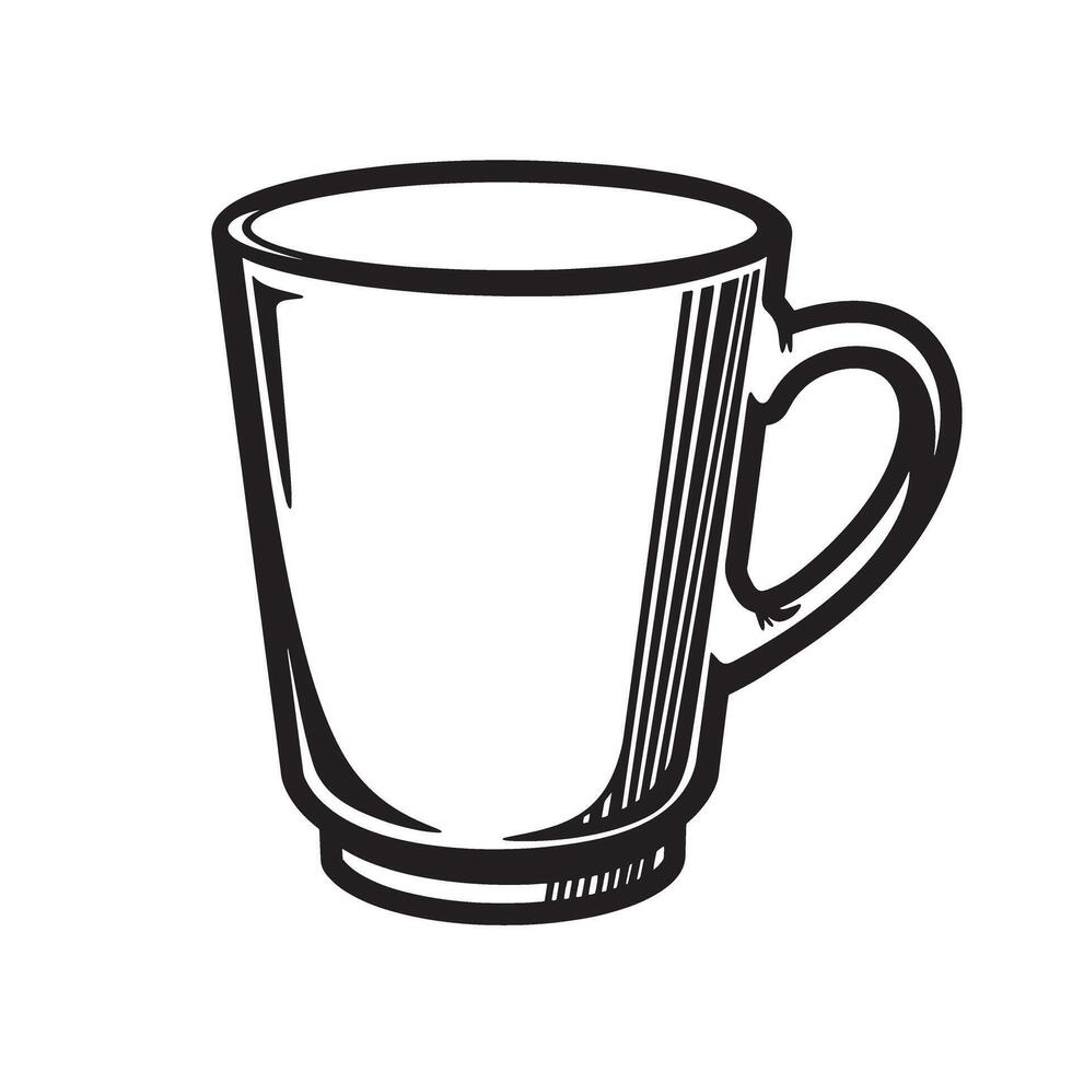 A clean monochrome line art illustration of a coffee mug silhouette suitable for branding or design purposes vector