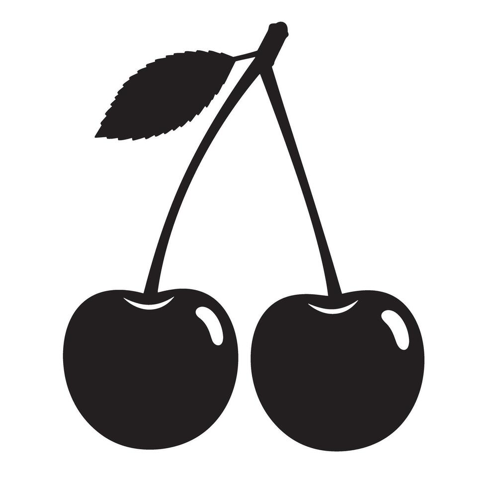 Elegant and minimalistic black cherry silhouette on white background showcasing healthy food and sweet summer fruit imagery. vector