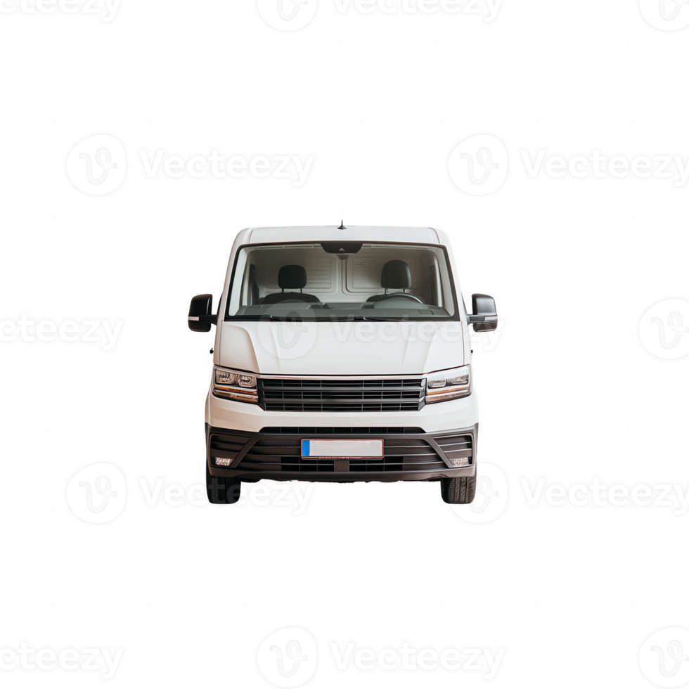 A white delivery van with a clean design, parked with full visibility from the front, ideal for transport-related themes. Great for business and logistics contexts. png