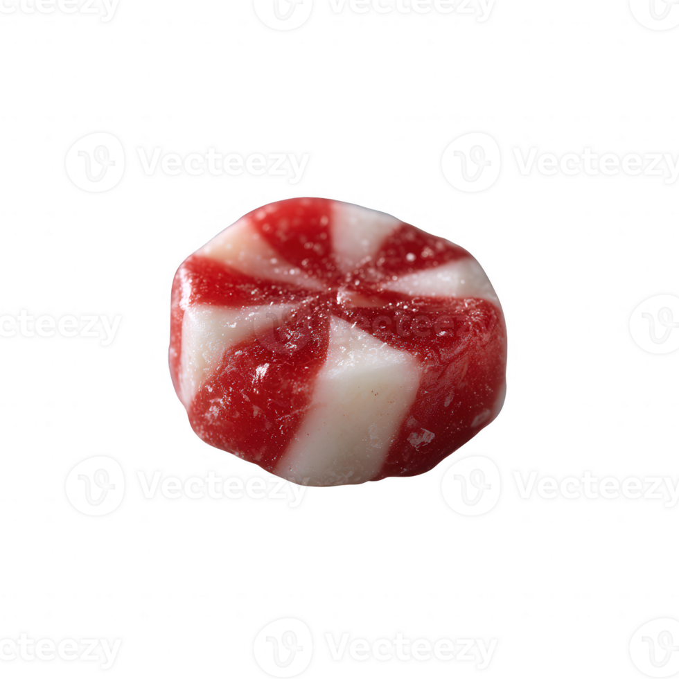 An eye-catching peppermint candy featuring a classic red and white spiral design. Perfect for festive settings or sweet treats. Isolated on a clean background for easy use. png