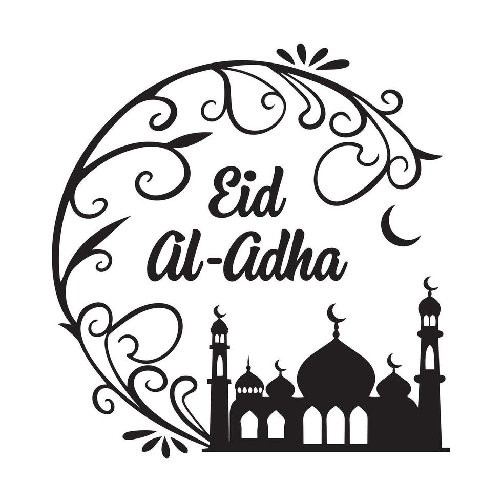 Elegant Eid Al-Adha Mosque Illustration Festive Islamic Greeting Card Design with Ornate Circular Frame and Serene Mood vector