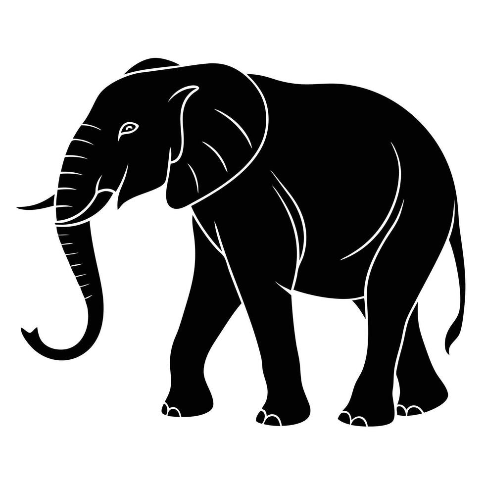 African Elephant Silhouette in Bold Black Outline vector