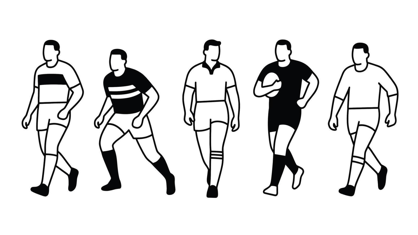Five Rugby Players in Action A Stylish Black and White Illustration of Athletic Men on the Field vector