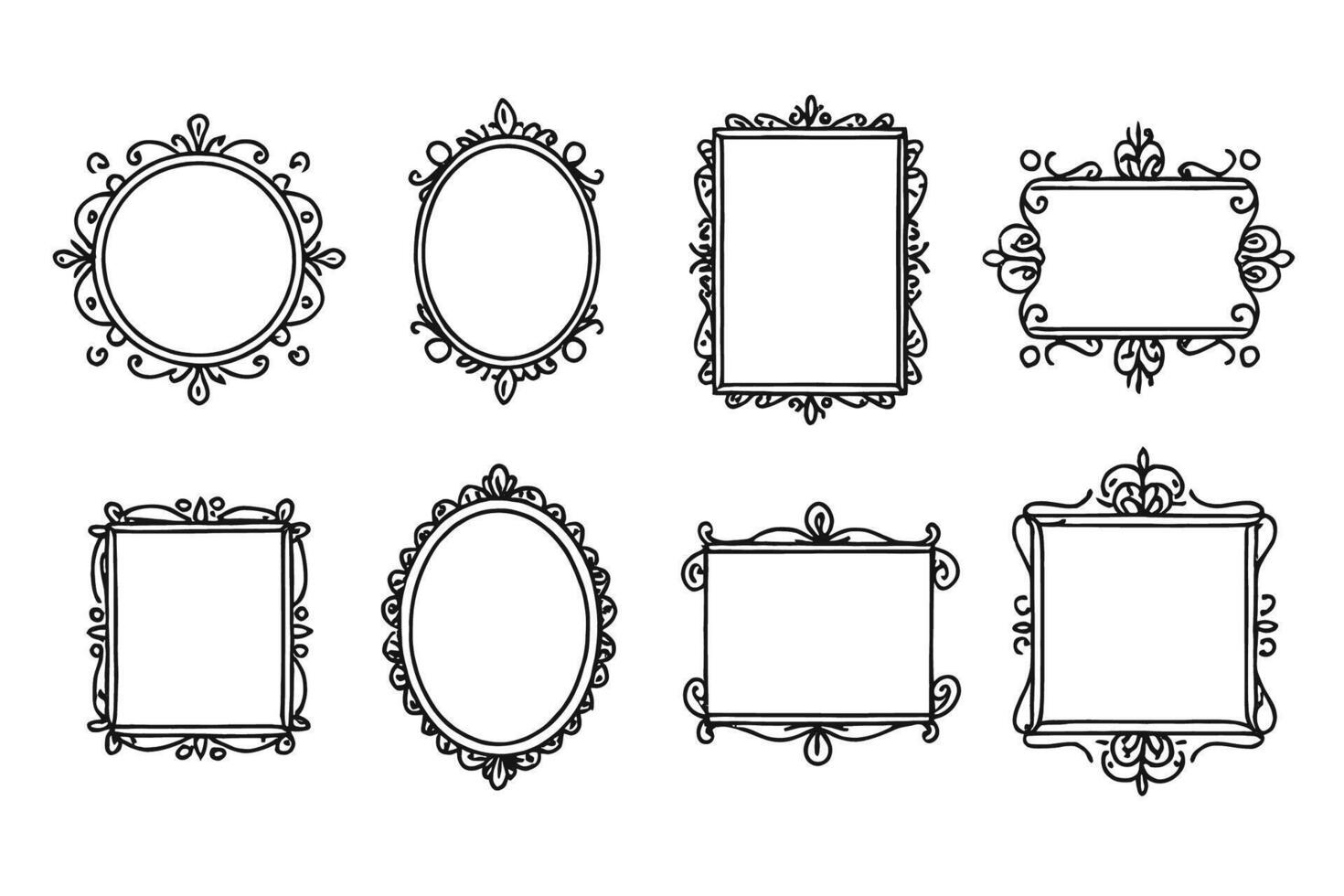 Eight Elegant Ornate Hand-Drawn Frames for Vintage Design, Perfect for Romantic and Classic Projects, Free Download vector