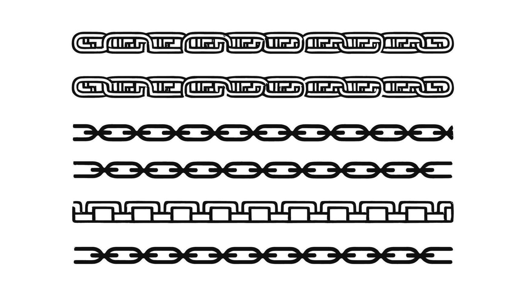 Six Stylish Black and White Chain and Geometric Border Designs for Elegant Web Design and Print Projects vector